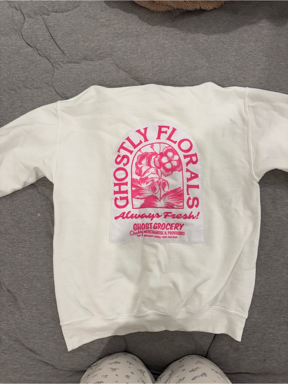 Ghostly Florals Pink Print White Sweatshirt